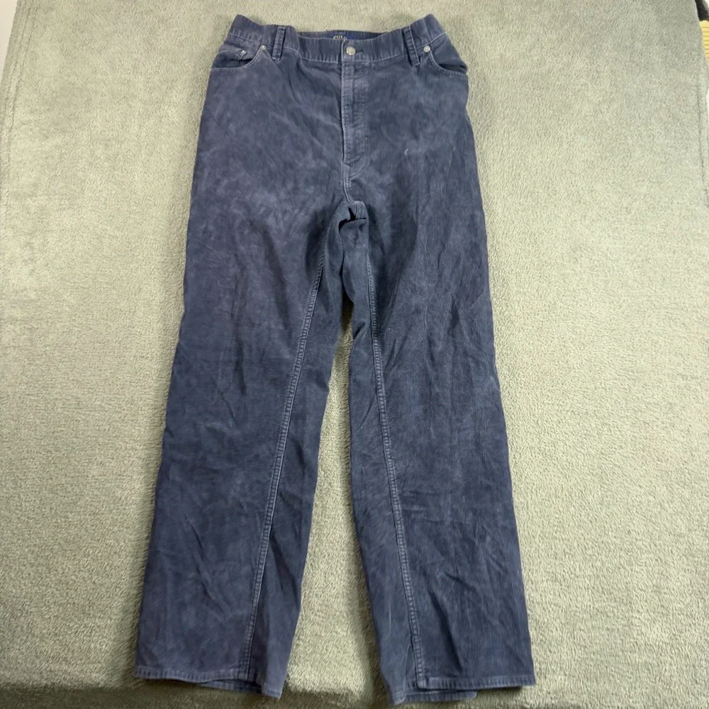 Polo Ralph Lauren Mens Navy Blue Corduroy Pleated Back Straight Leg Pants 31x28